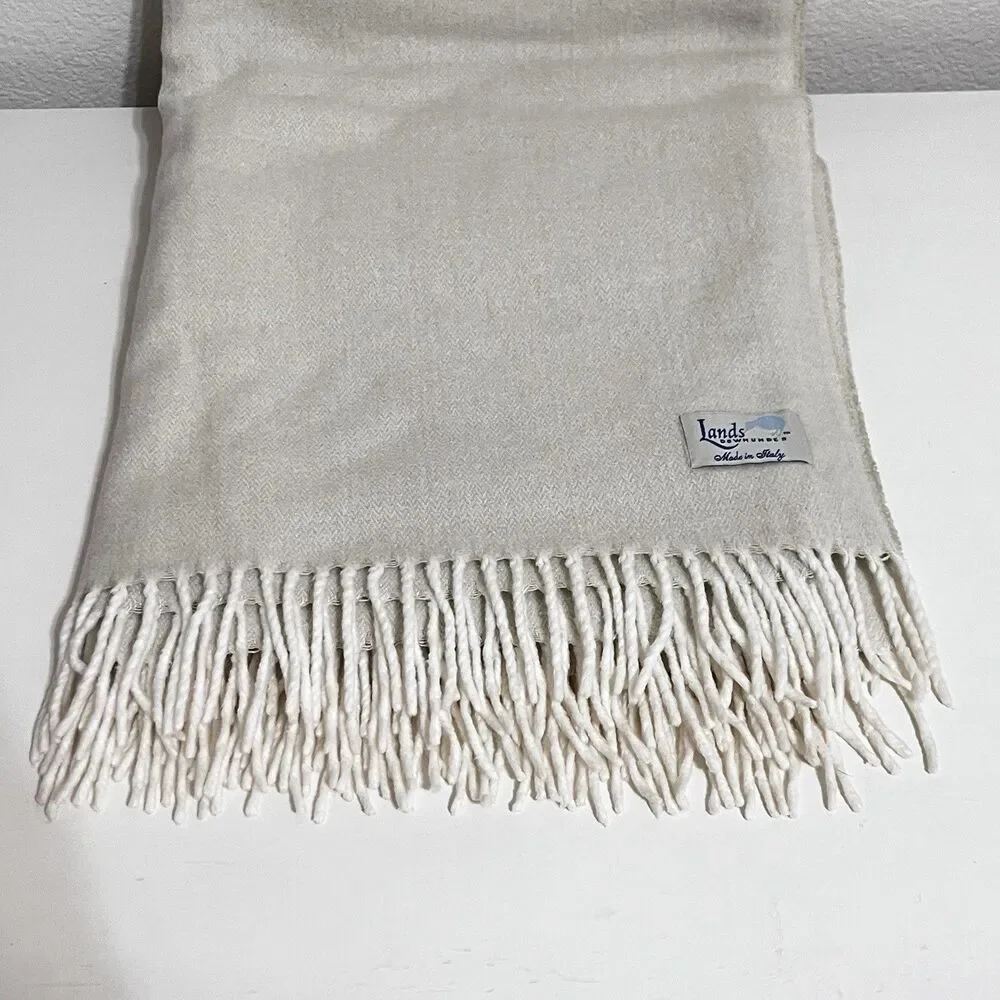 Lands Downunder Italian Herringbone Fringed Cream Throw Blanket Soft Italy